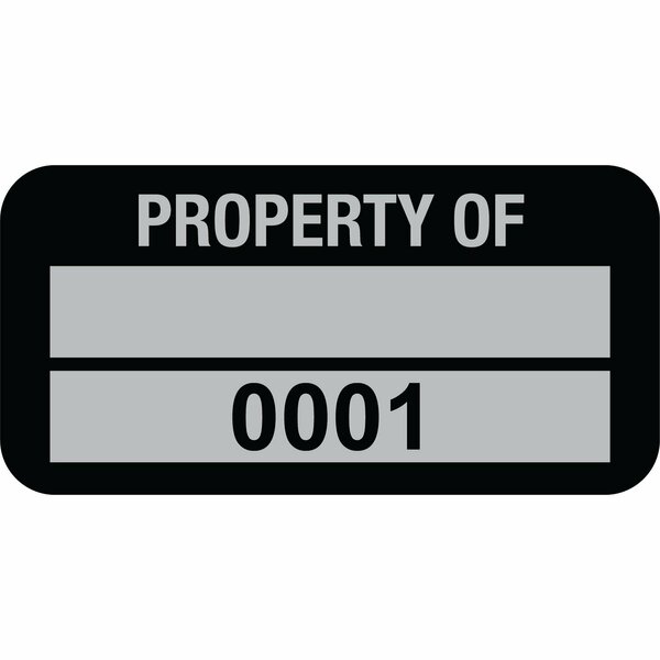 Lustre-Cal Property ID Label PROPERTY OF 5 Alum Blk 1.50in x 0.75in 1 Blank Pad&Serialized 0001-0100, 100PK 253769Ma2K0001